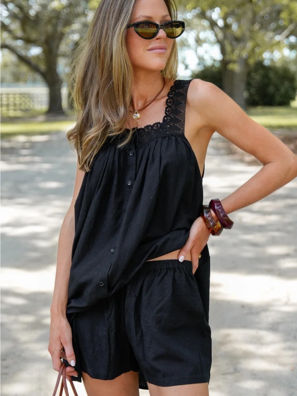 Darling Loungewear Coleman Black Lace Shorts Set Size L